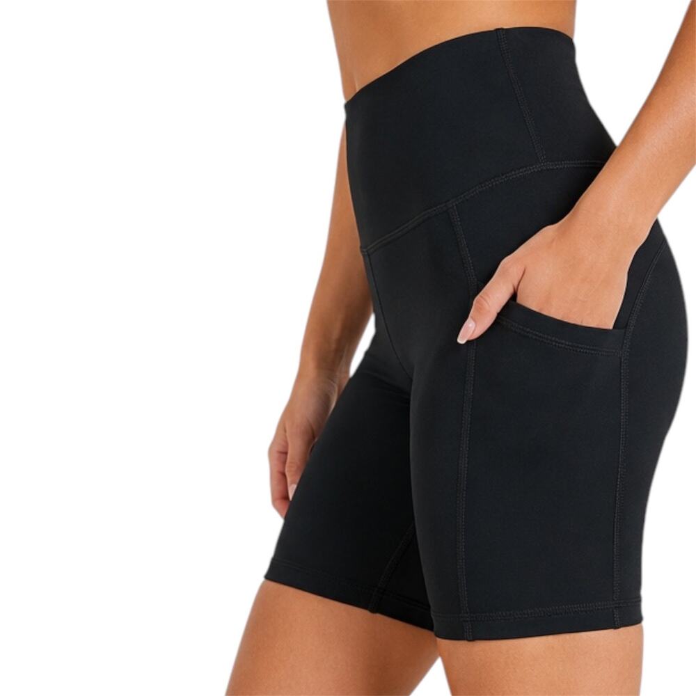 Aerie OFFLINE The Hugger High Rise Bike Shorts Black Pockets Sz Small Athleisure - Picture 2 of 8